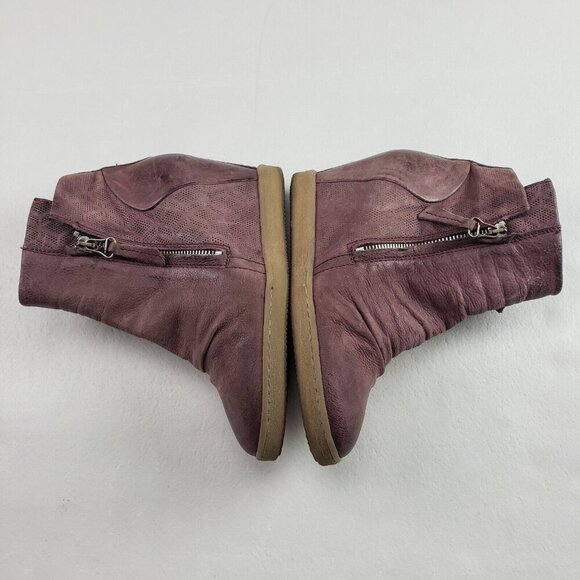 Miz Mooz Alexandra Ankle Boot Womens 7.5-8 EU 38 Brown Leather Side Zip Wedge - Picture 7 of 11